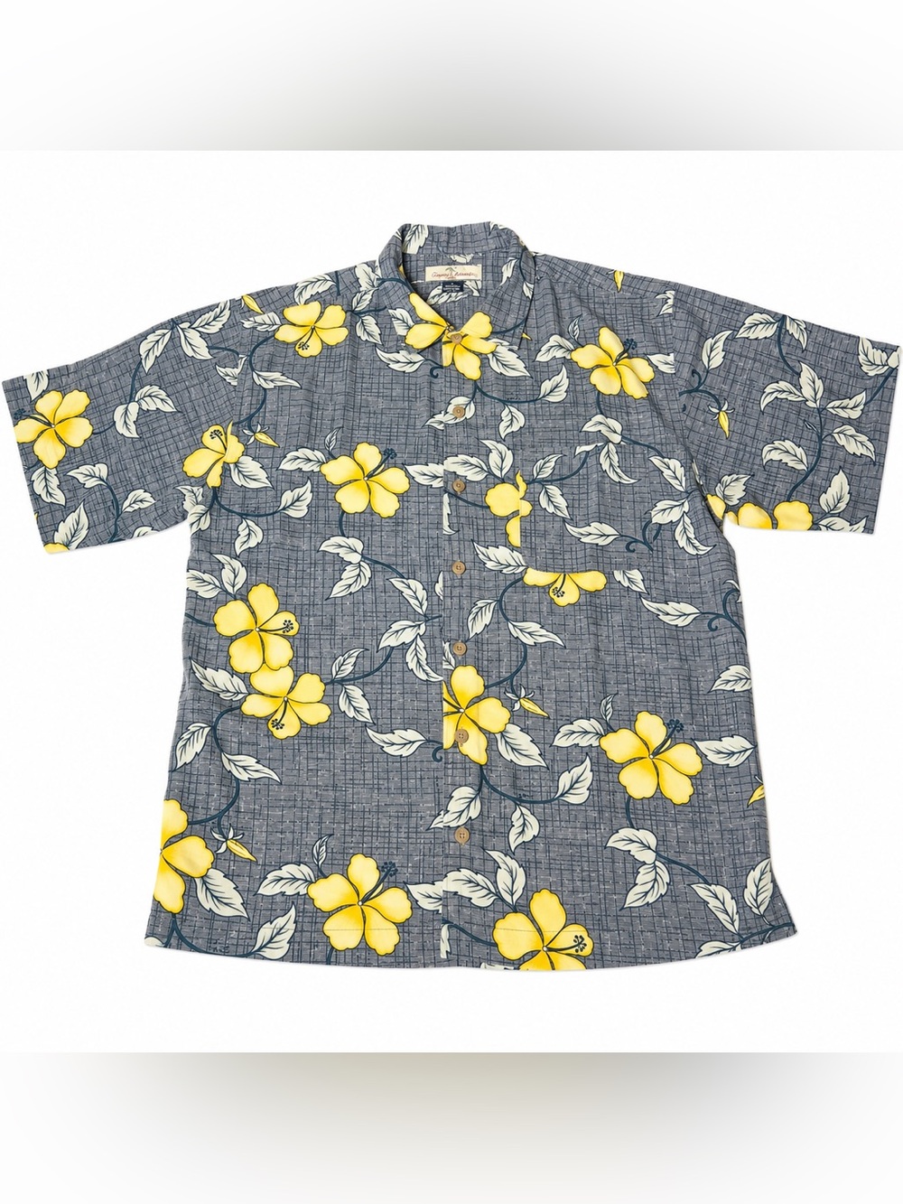 Tommy Bahama 100% Silk Yellow Hibiscus Hawaiian Camp Shirt men size M medium